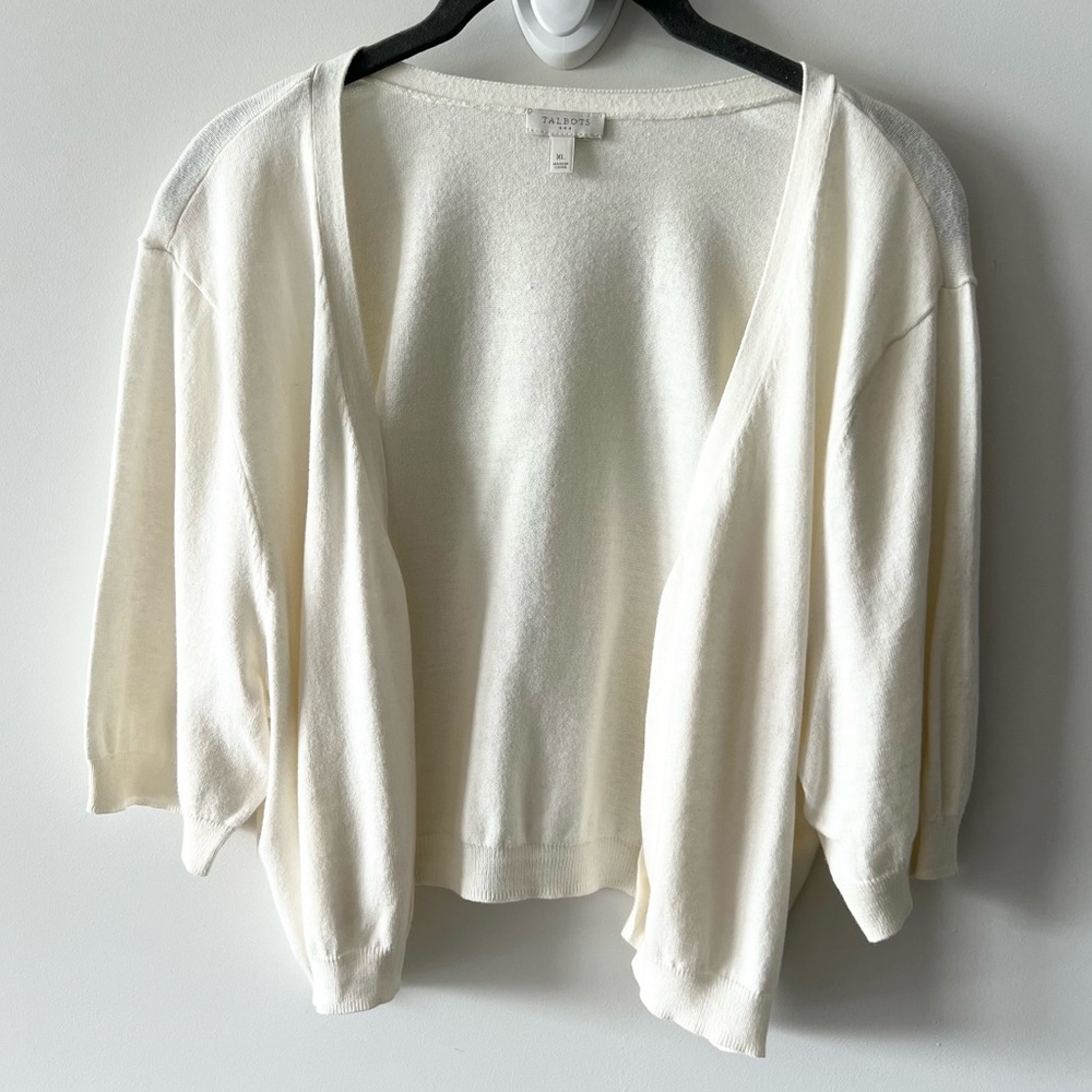 Talbots Open Front Ivory Cream Shrug Cardigan Sweater Cropped